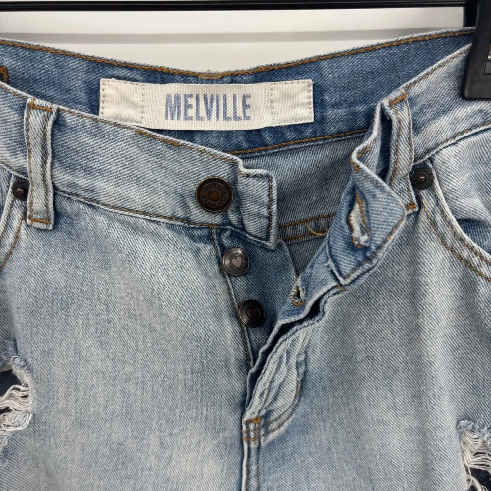 Brandy‎ Melville Distressed Jeans Womens 25 Light Wash Button Fly Boho 90s Y2K
